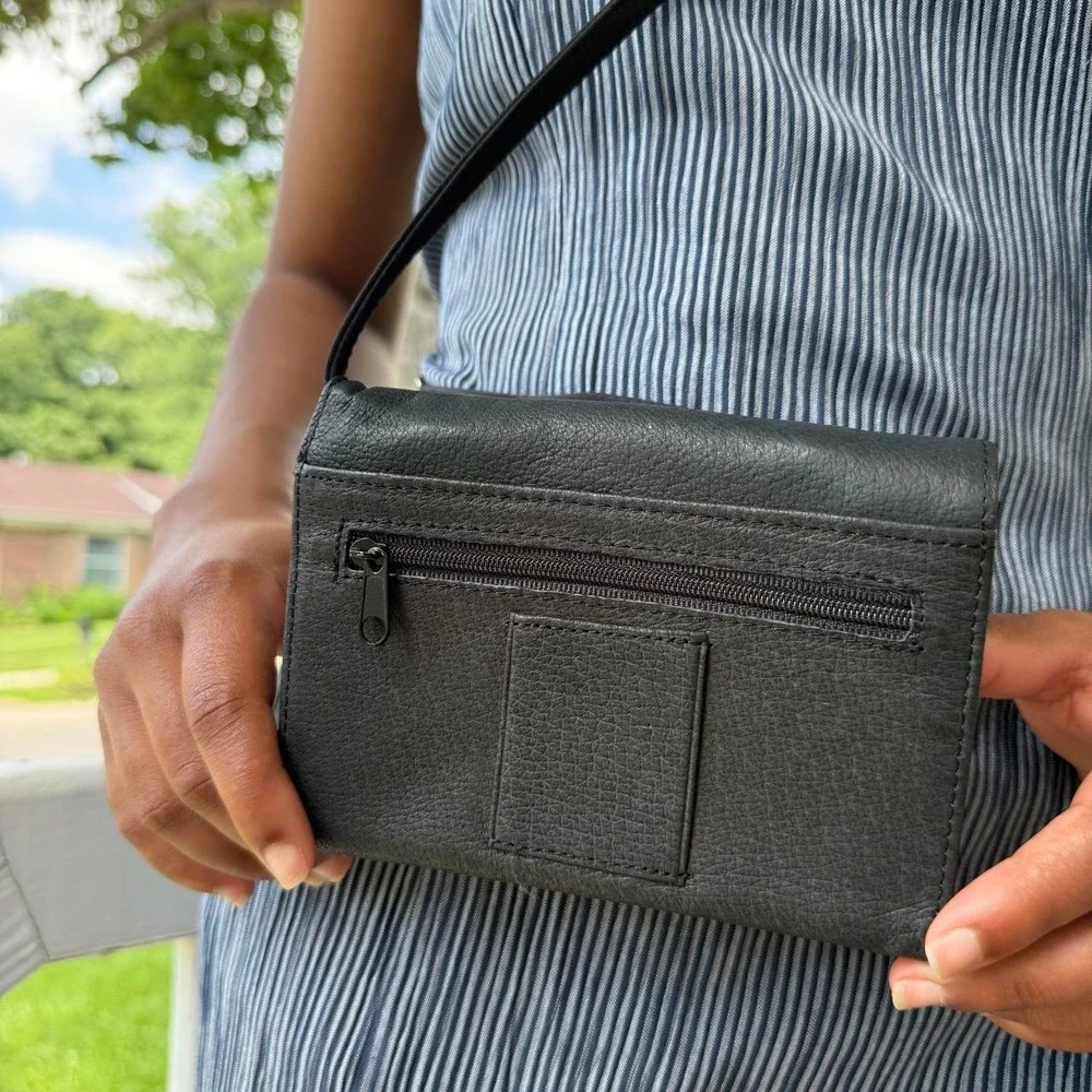 Hummingbird Crossbody Wallet Purse Black Embroidered Mini Bag